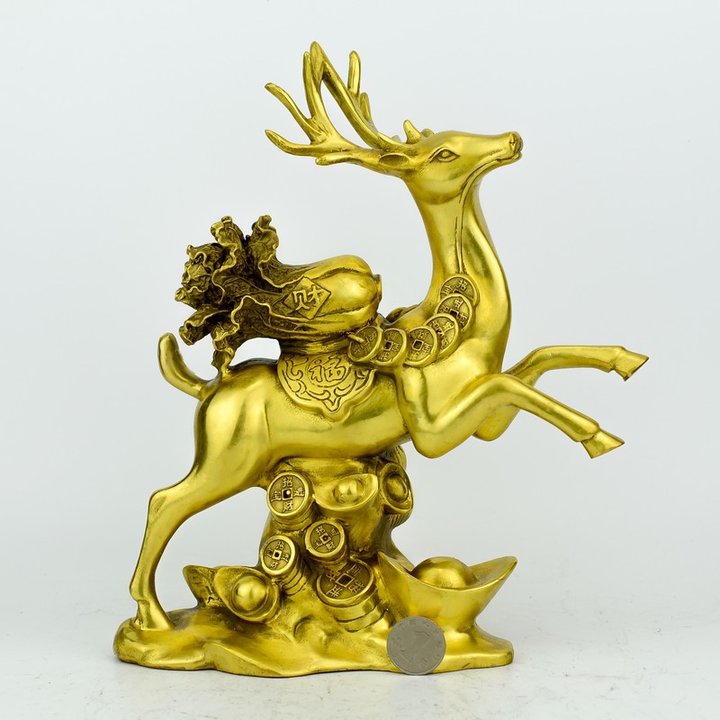 精工純銅“福鹿背白菜” 寓“一路發財”于方寸間的藝術擺件